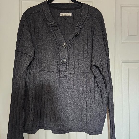 Free People In The Mix Henley Ribbed Long Sleeve Shirt Size Large - Picture 3 of 9